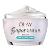 Olay Super Cream front jar showing clean packaging and SPF 30 benefit