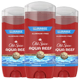Old Spice frontal del envase mostrando la fragancia Aqua Reef y ahorro