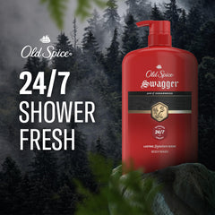 Old Spice detalle de etiqueta Swagger destacando fragancia y confianza masculina