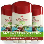 Old Spice Fiji frente del envase mostrando aroma palm tree y coco