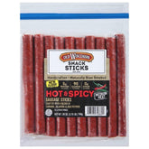 Old Wisconsin paquete frontal 28 oz mostrando diseño resellable y sabor picante