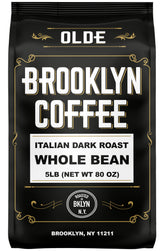OLDE BROOKLYN COFFEE front package showing 5lb bag and freshness valve benefit