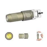 OLIGHT iUltra front view showing olive green finish and compact shape for easy carry