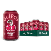 OLIPOP lata frontal mostrando diseño y sabor cherry cola, atractivo visual