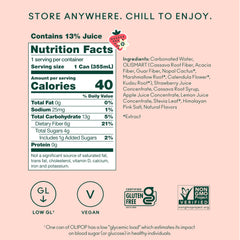 OLIPOP etiqueta de ingredientes visible que destaca fibra y prebióticos sin aditivos
