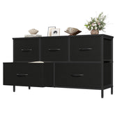 OLIXIS front view of black dresser showing five organized drawers and tidy look