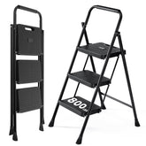 OLIXIS front view of three-step ladder showing sturdy frame and stable stance