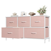 OLIXIS pink dresser front view showing five drawers and tidy storage benefit