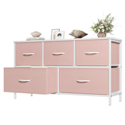 OLIXIS pink dresser front view showing five drawers and tidy storage benefit
