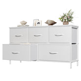 OLIXIS white dresser front view showing five drawers and clean design, maximizes organization
