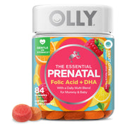 OLLY frasco frontal del suplemento prenatal, presentación clara y práctica