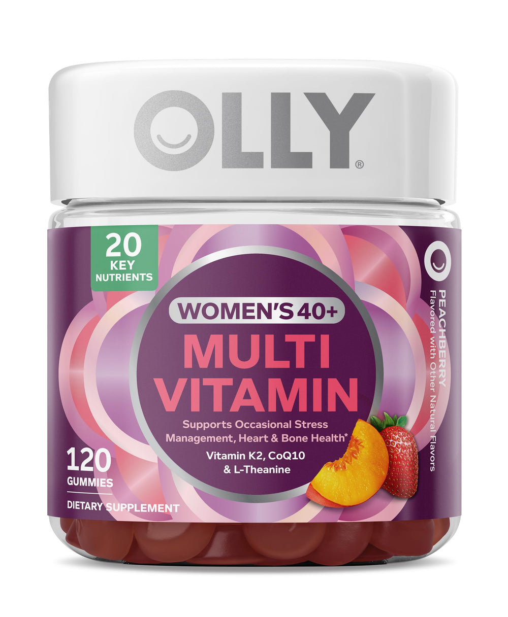 Frasco OLLY Women’s 40+ mostrando etiqueta clara y beneficios visibles