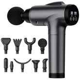 OLsky front view of the grey massage gun showing sleek design and portability