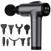 OLsky front view of the grey massage gun showing sleek design and portability