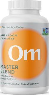 OM MUSHROOM SUPERFOOD front packaging showing organic master blend for easy identification and daily support