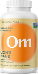 OM MUSHROOM SUPERFOOD frasco frontal mostrando 180 cápsulas, comodidad diaria