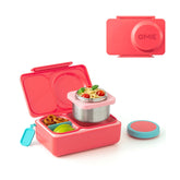 Omie OmieBox UP front view showing cherry pink exterior and latch for stylish durability