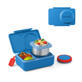 Omie OmieBox UP front view showing compact cosmic blue design and secure latch