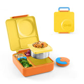 Omie front view sunshine lunchbox showing compact, durable design and ease of use
