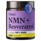 OMRE envase frontal mostrando NMN y resveratrol, calidad y pureza