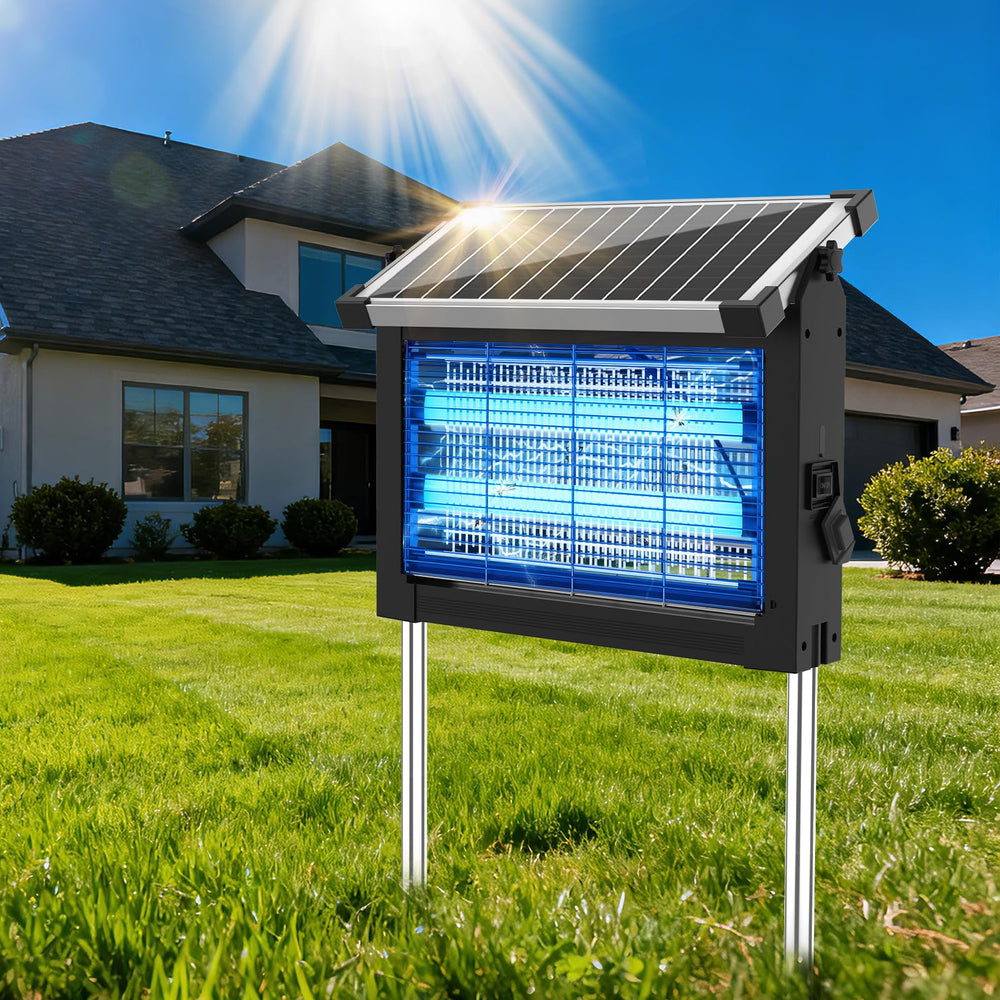 OnBeam zapper front view showing unit protecting patio