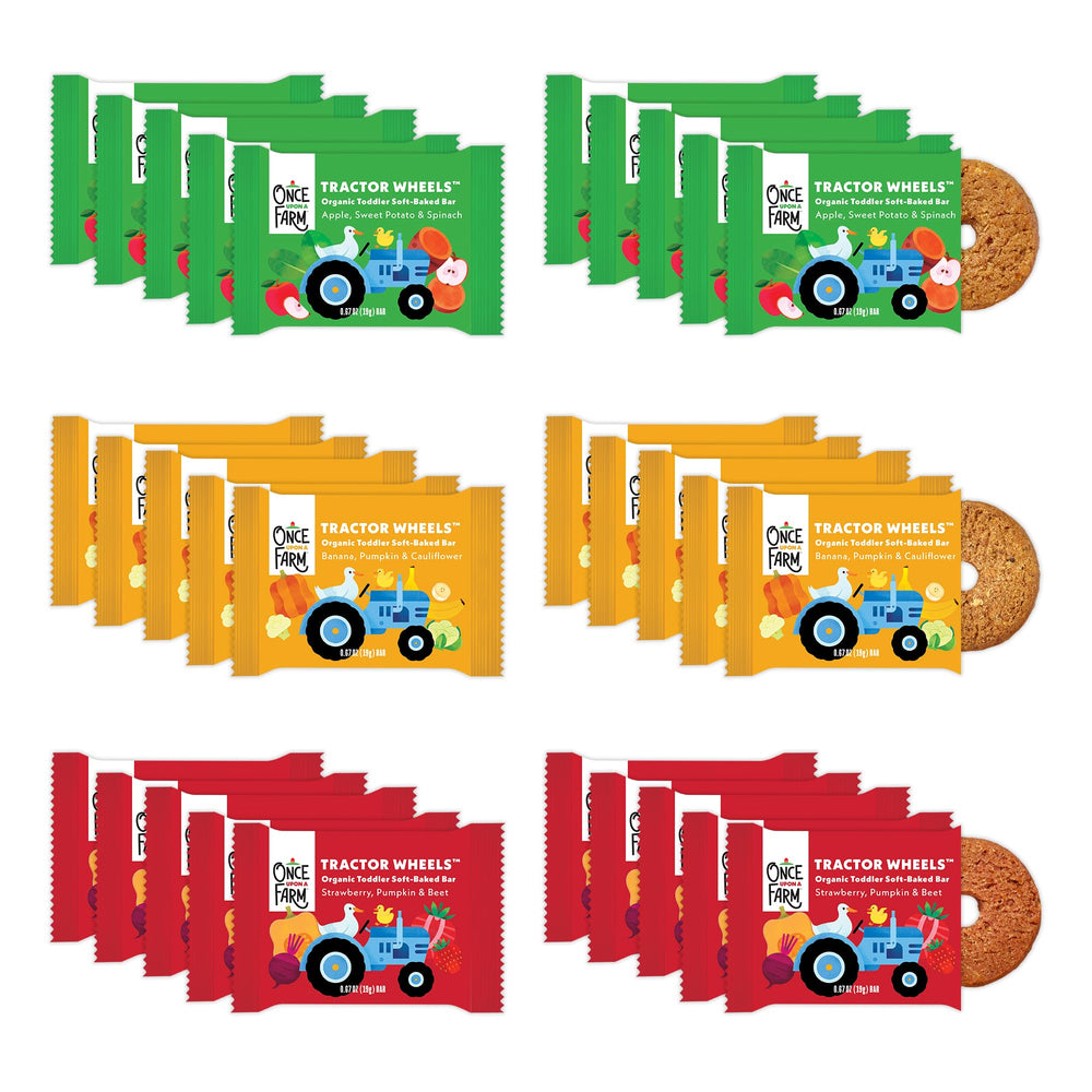 Once Upon a Farm pack frontal mostrando 30 barritas, práctico y orgánico