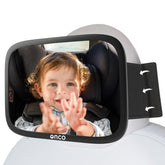 Onco front view of baby car mirror showing full reflective surface for clear monitoring