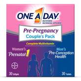 ONE A DAY couples pack front view showing both prenatal and men's pre-conception benefits