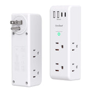 One Beat front view of extender showing six AC outlets and four USB ports, organized charging
