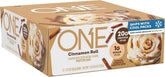 ONE cinnamon roll front packaging showing 12 count box and protein highlight