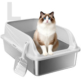 OneBug front view of stainless steel litter box showing spacious interior and tidy containment