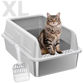 OneBug front view of stainless steel litter box showing roomy interior and sturdy walls