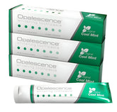 Opalescence front packaging showing three mint toothpaste tubes and clean design benefit bright smile