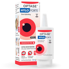 Optase HYLO Forte vista frontal del frasco mostrando diseño y tamaño