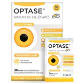 OPTASE empaque frontal mostrando 30 toallitas y beneficios para higiene palpebral