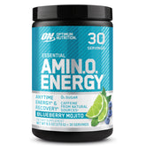 Optimum Nutrition front packaging showing Blueberry Mojito flavor and product benefits