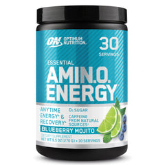 Optimum Nutrition front packaging showing Blueberry Mojito flavor and product benefits