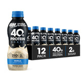 Optimum Nutrition botella frontal vainilla, práctico aporte proteico inmediato