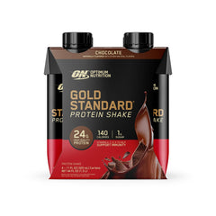 Optimum Nutrition vertido en vaso demostrando facilidad de consumo listo para beber