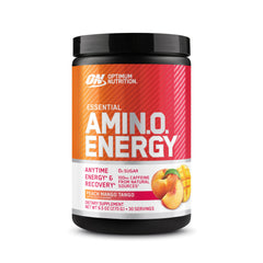 Optimum Nutrition frente del envase mostrando sabor y servicios, práctico para elegir