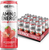 Optimum Nutrition front can Juicy Strawberry showing label and benefits