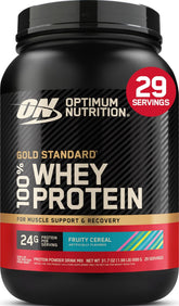 Optimum Nutrition envase frontal Fruity Cereal muestra identidad y sabor