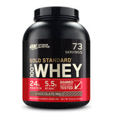 Optimum Nutrition envase frontal de Gold Standard 100% Whey mostrando etiqueta clara y beneficio