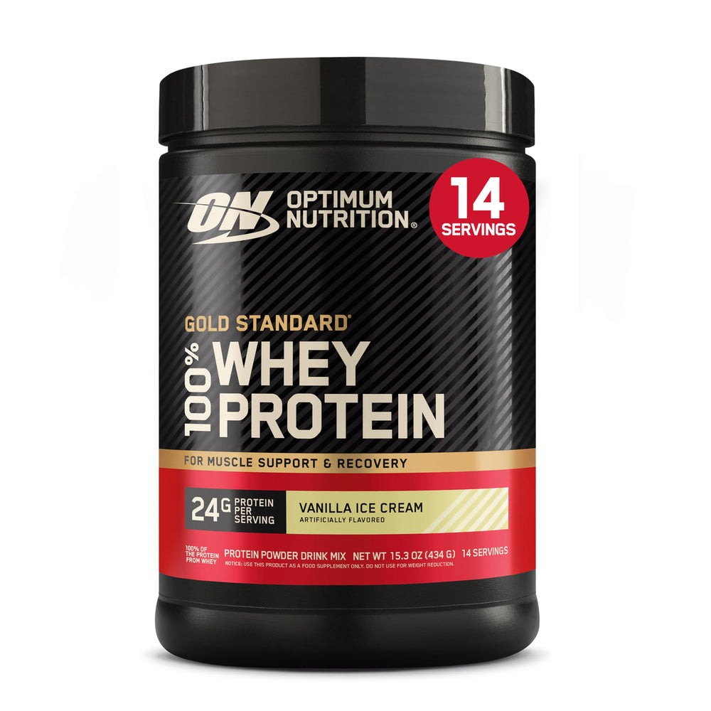 Optimum Nutrition front packaging showing product benefits and size