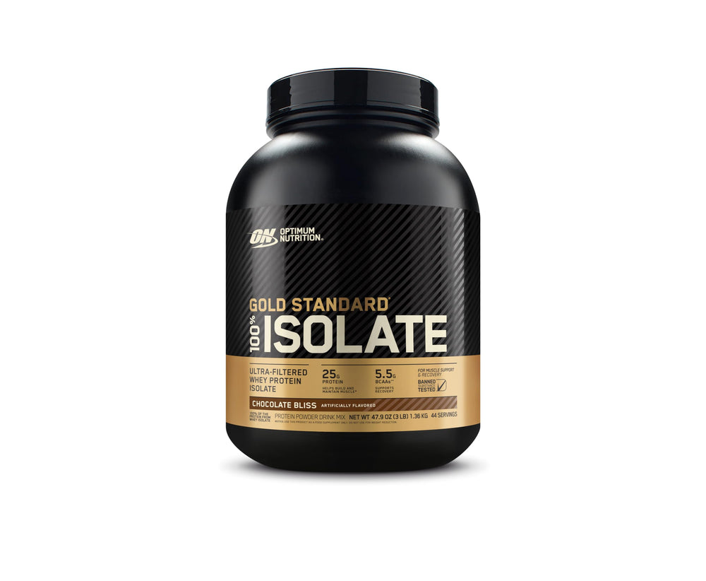 Optimum Nutrition empaque frontal Chocolate Bliss mostrando pureza y practicidad
