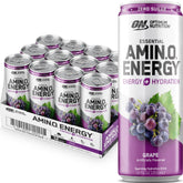 Optimum Nutrition front can showing grape flavor and low-calorie benefit