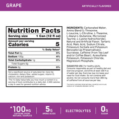 Optimum Nutrition side label detail highlighting caffeine and amino facts