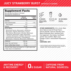 Glass of Juicy Strawberry drink from Optimum Nutrition demonstrating refreshing energy boost