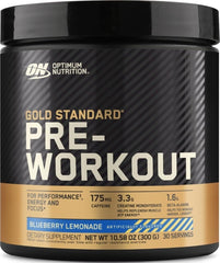 Envase frontal de Optimum Nutrition Pre-Workout mostrando diseño y tamaño