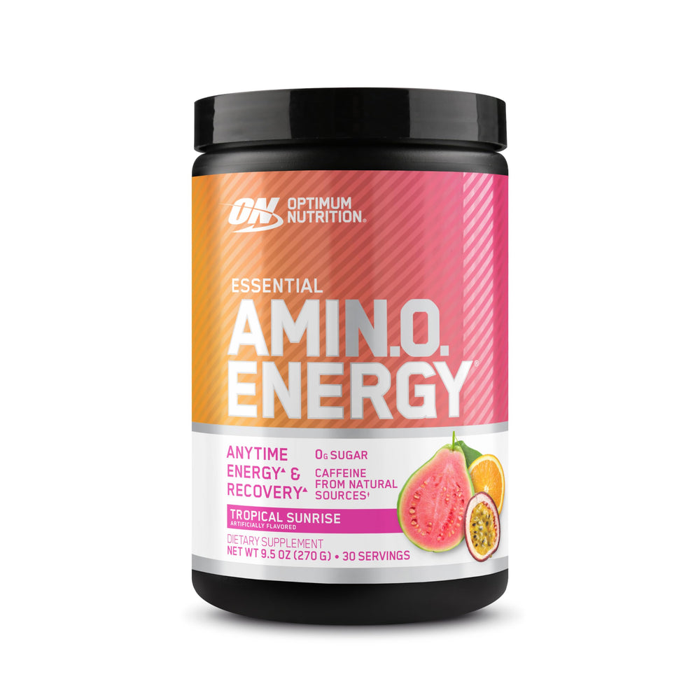 Optimum Nutrition envase frontal Tropical Sunrise muestra diseño y marca para fácil identificación